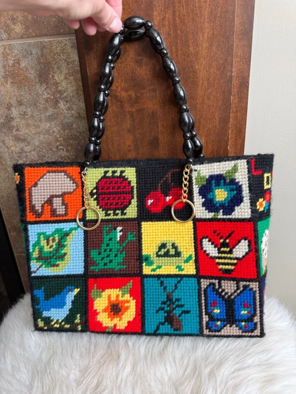 Vintage nature colorful needlepoint 60s 70s bag purse hippie boho folk art - Picture 3 of 7